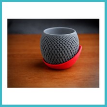 Defne Store 3D Baskı Küre Saksı - Kafes Dokulu Iki Parçalı Dekoratif Saksı - Gri-Kırmızı Dfnbez