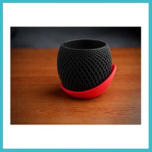Defne Store 3D Baskı Küre Saksı - Kafes Dokulu Iki Parçalı Dekoratif Saksı - Siyah-Kırmızı Dfnbez