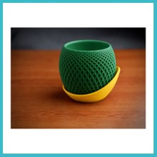 Defne Store 3D Baskı Küre Saksı - Kafes Dokulu Iki Parçalı Dekoratif Saksı - Yeşil-Sarı Dfnbez