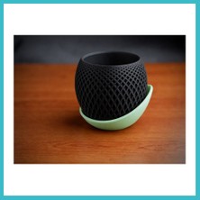 Defne Store 3D Baskı Küre Saksı - Kafes Dokulu Iki Parçalı Dekoratif Saksı - Siyah-Mint Dfnbez