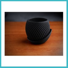 Defne Store 3D Baskı Küre Saksı - Kafes Dokulu Iki Parçalı Dekoratif Saksı - Siyah-Siyah Dfnbez