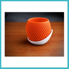 Defne Store 3D Baskı Küre Saksı - Kafes Dokulu Iki Parçalı Dekoratif Saksı - Turuncu-Beyaz Dfnbez