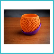 Defne Store 3D Baskı Küre Saksı - Kafes Dokulu Iki Parçalı Dekoratif Saksı - Turuncu-Mor Dfnbez
