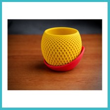 Defne Store 3D Baskı Küre Saksı - Kafes Dokulu Iki Parçalı Dekoratif Saksı - Sarı-Kırmızı Dfnbez