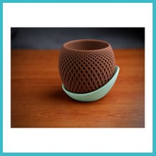 Defne Store 3D Baskı Küre Saksı - Kafes Dokulu Iki Parçalı Dekoratif Saksı - Kahverengi-Mint Dfnbez