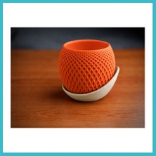Defne Store 3D Baskı Küre Saksı - Kafes Dokulu Iki Parçalı Dekoratif Saksı - Turuncu-Bej Dfnbez
