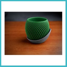 Defne Store 3D Baskı Küre Saksı - Kafes Dokulu Iki Parçalı Dekoratif Saksı - Yeşil-Gri Dfnbez