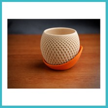 Defne Store 3D Baskı Küre Saksı - Kafes Dokulu Iki Parçalı Dekoratif Saksı - Bej-Turuncu Dfnbez