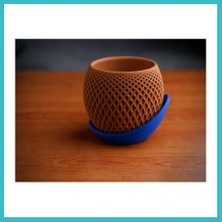 Defne Store 3D Baskı Küre Saksı - Kafes Dokulu Iki Parçalı Dekoratif Saksı - Kahverengi-Mavi Dfnbez