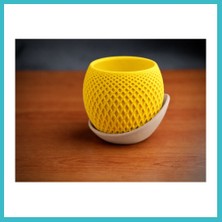 Defne Store 3D Baskı Küre Saksı - Kafes Dokulu Iki Parçalı Dekoratif Saksı - Sarı-Bej Dfnbez