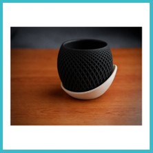Defne Store 3D Baskı Küre Saksı - Kafes Dokulu Iki Parçalı Dekoratif Saksı - Siyah-Bej Dfnbez