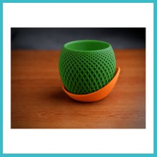Defne Store 3D Baskı Küre Saksı - Kafes Dokulu Iki Parçalı Dekoratif Saksı - Yeşil-Turuncu Dfnbez