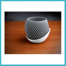 Defne Store 3D Baskı Küre Saksı - Kafes Dokulu Iki Parçalı Dekoratif Saksı - Gri-Beyaz Dfnbez