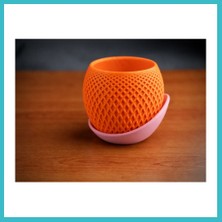 Defne Store 3D Baskı Küre Saksı - Kafes Dokulu Iki Parçalı Dekoratif Saksı - Turuncu-Pembe Dfnbez