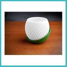 Defne Store 3D Baskı Küre Saksı - Kafes Dokulu Iki Parçalı Dekoratif Saksı - Beyaz-Yeşil Dfnbez