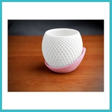 Defne Store 3D Baskı Küre Saksı - Kafes Dokulu Iki Parçalı Dekoratif Saksı - Beyaz-Pembe Dfnbez