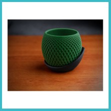 Defne Store 3D Baskı Küre Saksı - Kafes Dokulu Iki Parçalı Dekoratif Saksı - Yeşil-Siyah Dfnbez
