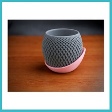 Defne Store 3D Baskı Küre Saksı - Kafes Dokulu Iki Parçalı Dekoratif Saksı - Gri-Pembe Dfnbez