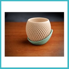 Defne Store 3D Baskı Küre Saksı - Kafes Dokulu Iki Parçalı Dekoratif Saksı - Bej-Mint Dfnbez