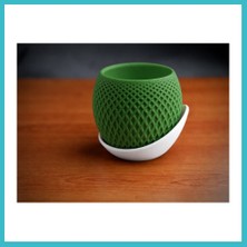 Defne Store 3D Baskı Küre Saksı - Kafes Dokulu Iki Parçalı Dekoratif Saksı - Yeşil-Beyaz Dfnbez