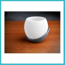 Defne Store 3D Baskı Küre Saksı - Kafes Dokulu Iki Parçalı Dekoratif Saksı - Beyaz-Gri Dfnbez