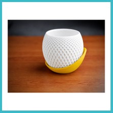 Defne Store 3D Baskı Küre Saksı - Kafes Dokulu Iki Parçalı Dekoratif Saksı - Beyaz-Sarı Dfnbez