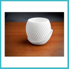 Defne Store 3D Baskı Küre Saksı - Kafes Dokulu Iki Parçalı Dekoratif Saksı - Beyaz-Beyaz Dfnbez