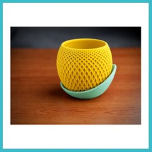 Defne Store 3D Baskı Küre Saksı - Kafes Dokulu Iki Parçalı Dekoratif Saksı - Sarı-Mint Dfnbez