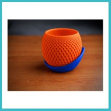 Defne Store 3D Baskı Küre Saksı - Kafes Dokulu Iki Parçalı Dekoratif Saksı - Turuncu-Mavi Dfnbez