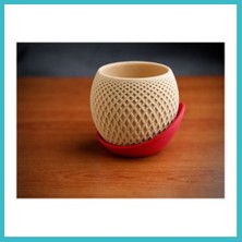 Defne Store 3D Baskı Küre Saksı - Kafes Dokulu Iki Parçalı Dekoratif Saksı - Bej-Kırmızı Dfnbez