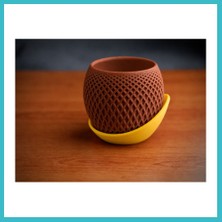 Defne Store 3D Baskı Küre Saksı - Kafes Dokulu Iki Parçalı Dekoratif Saksı - Kahverengi-Sarı Dfnbez