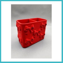 Defne Store 3D Baskı Fiyonk Desenli Bölmeli Kalemlik - Masaüstü Organizer - Kırmızı Dfnbez