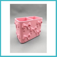 Defne Store 3D Baskı Fiyonk Desenli Bölmeli Kalemlik - Masaüstü Organizer - Pembe Dfnbez