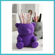 Defne Store 3D Baskı Sevimli Ayıcık Kalemlik - Masaüstü Organizer - Mor Dfnbez