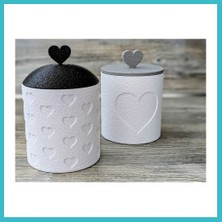 Defne Store 3D Baskı 2li Kalp Desenli Kapaklı Kavanoz Seti Kalp Tepelikli Dekoratif Saklama Kabı 8x8,5 cm Dfnbez