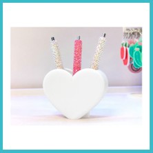 Defne Store 3D Baskı Kalp Şekilli Kalemlik - Masaüstü Organizer - Beyaz Dfnbez