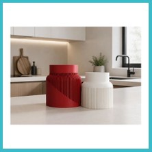 Defne Store 3D Baskı Ikili Kavanoz Seti Yivli Dalga Desenli Kapaklı Dekoratif Mutfak Saklama Kabı 9 ve 10 cm Dfnbez