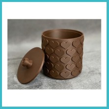 Defne Store 3D Baskı Kalp Desenli Kapaklı Saklama Kutusu - Iki Renkli Organizer - Kahverengi Dfnbez