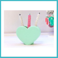 Defne Store 3D Baskı Kalp Şekilli Kalemlik - Masaüstü Organizer - Mint Dfnbez