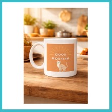 Defne Store Good Morning Kedi Desenli Porselen Kupa Model 72 – Sevimli Kedi Figürlü, Kahve & Çay Kupası, Hediyelik Porselen Bardak Dfnbez