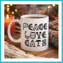 Defne Store Peace Love Cats – Sevimli Kedi Desenli Porselen Kupa Model 60 Kahve & Çay Kupası Dfnbez