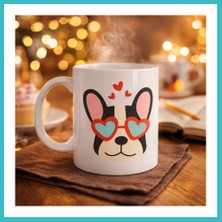 Defne Store French Bulldog Desenli Kalpli Gözlüklü Porselen Kupa Model 50 – Sevimli Köpek Tasarımlı Kahve Kupası Dfnbez