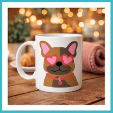 Defne Store Sevimli French Bulldog Desenli Porselen Kupa Model 48 – Kalpli Gözlüklü Köpek Tasarımı, Hediye Kupa, Kahve & Çay Kupası Dfnbez