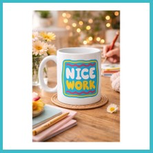 Defne Store Nice Work "harika Iş Çıkardın" Yazılı Porselen Kupa Model 147 – Motivasyon Kupası – Tebrik & Başarı Temalı Kahve Kupası – Hediye Fikri Dfnbez