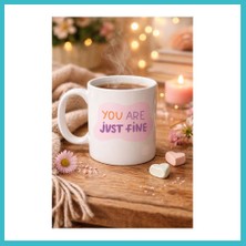 Defne Store “you Are Just Fine” , "olduğun Halinle Yeterlisin Iyisin " Yazılı Porselen Kupa Model 150 – Motive Edici, Sıcak Tasarımlı Kahve & Çay Kupası – Hediye Seçeneği Dfnbez
