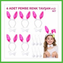Bezos Şeker Pembesi Tavşan Sahne Seti 6'lı Set Taç Papyon Kuyruk Arz