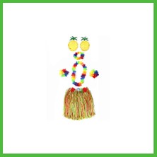 Bezos Yetişkin ve Çocuk Uyumlu Luau Aloha Hawaii Rengarenk 40 cm Etek Ananas Şekilli Gözlük Hawaii Kolye Renkli Taç ve 2 Adet Bileklik Seti Arz