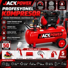 Jack Power 50 Litre Sessiz Yağsız Hava Kompresörü + 5 Parça Hava Kompresör Seti Havalı Orbital Zımpara Dahil