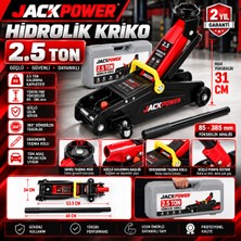Jack Power 2.5 Ton Hidrolik Kriko Arabalı Oto Servis Garaj Krikosu 8-31CM Taşıma Çantalı Çelik Gövde