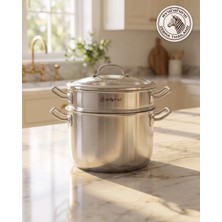 Zebra Thailand Zebra Süzgeçli Makarna Tenceresi 22 cm Estio Pro, 5,5 Litre, Cam Kapaklı, 3 Parça, İndüksiyon Uyumlu